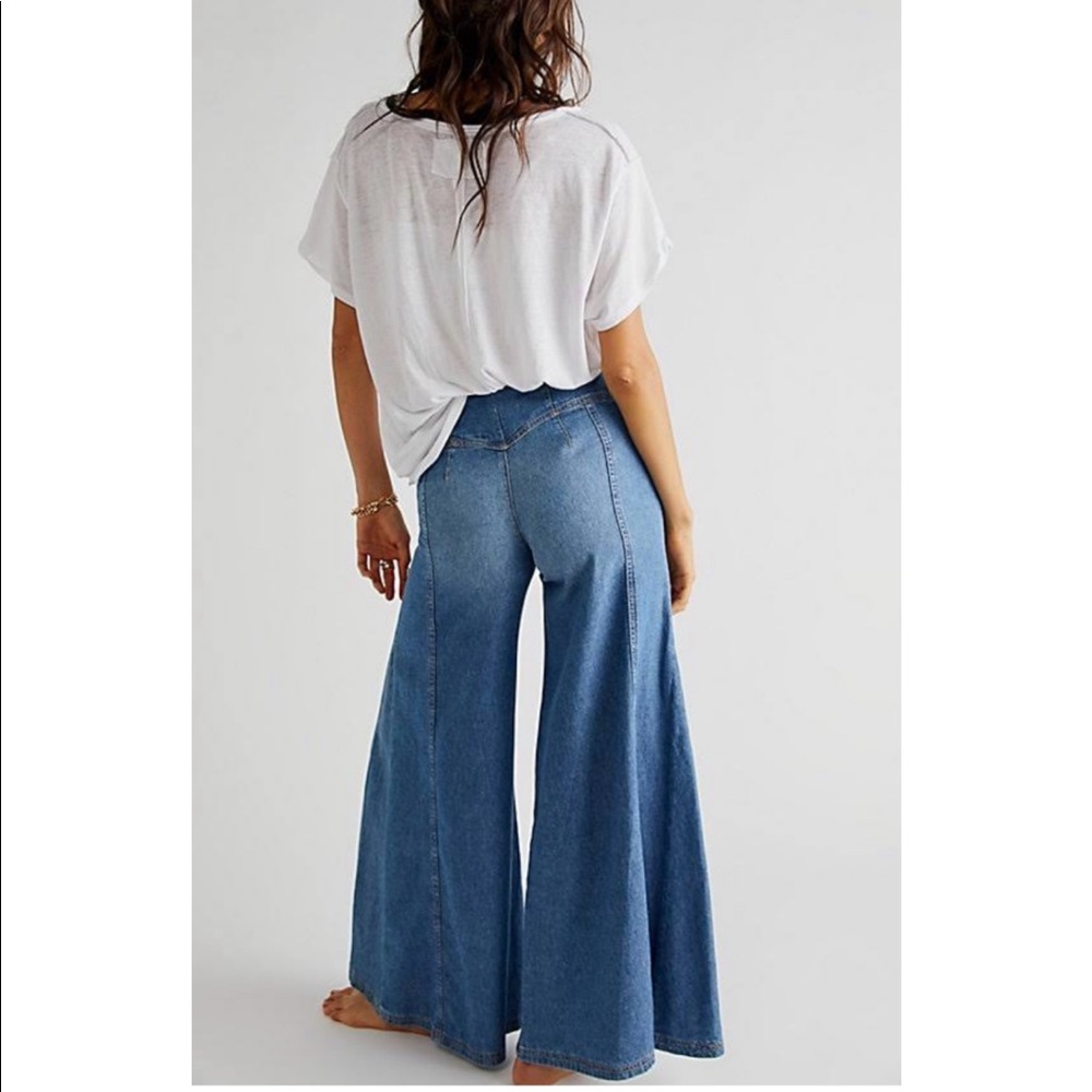 Free People Blue High-Waist Wide Leg Flare Jeans